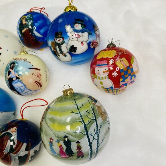 Christmas Holiday Ornaments Glass Inside Art Reversed Hand Painted Peggy Abrams - Picture 2 of 15